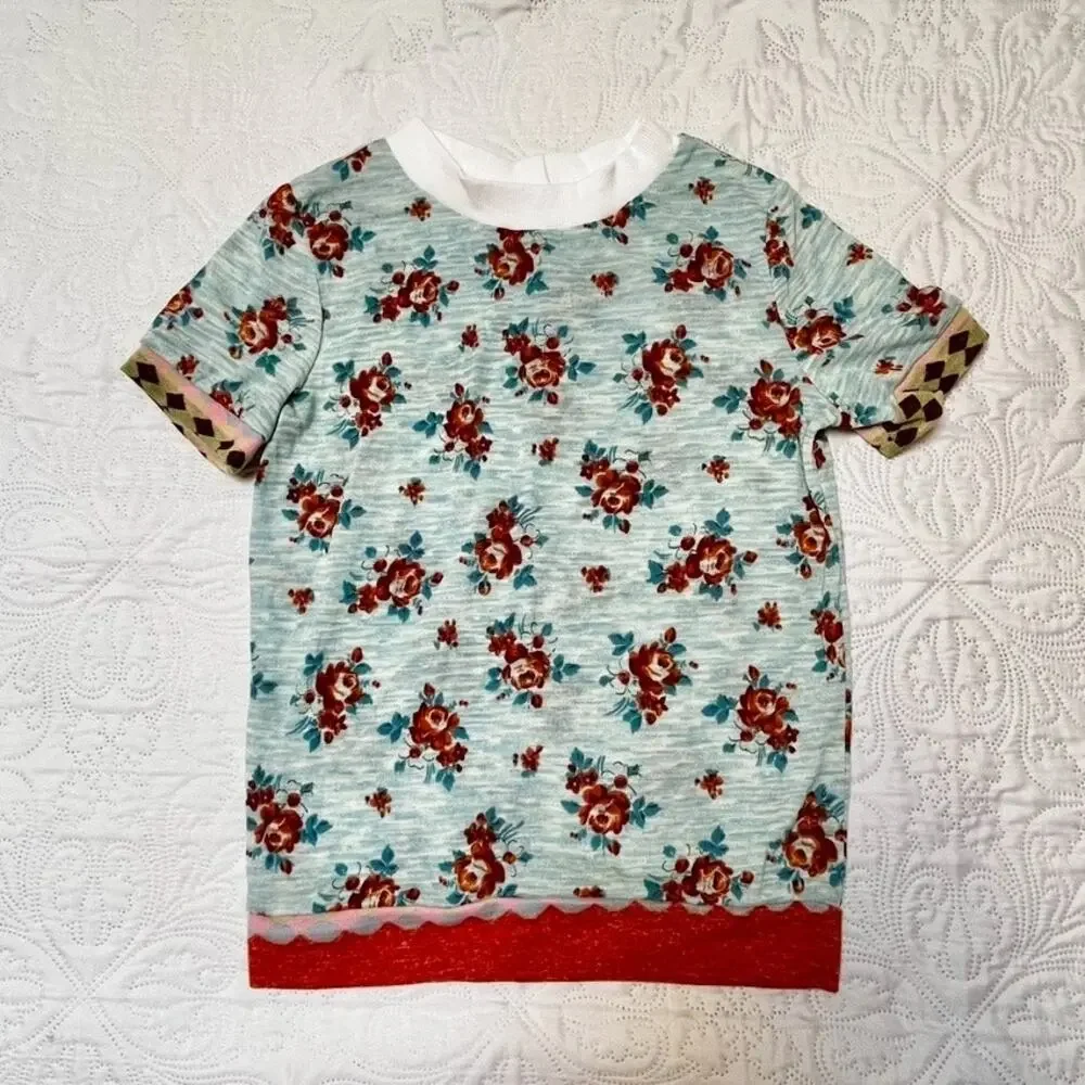 Mixed Print Floral Tunic Style Top